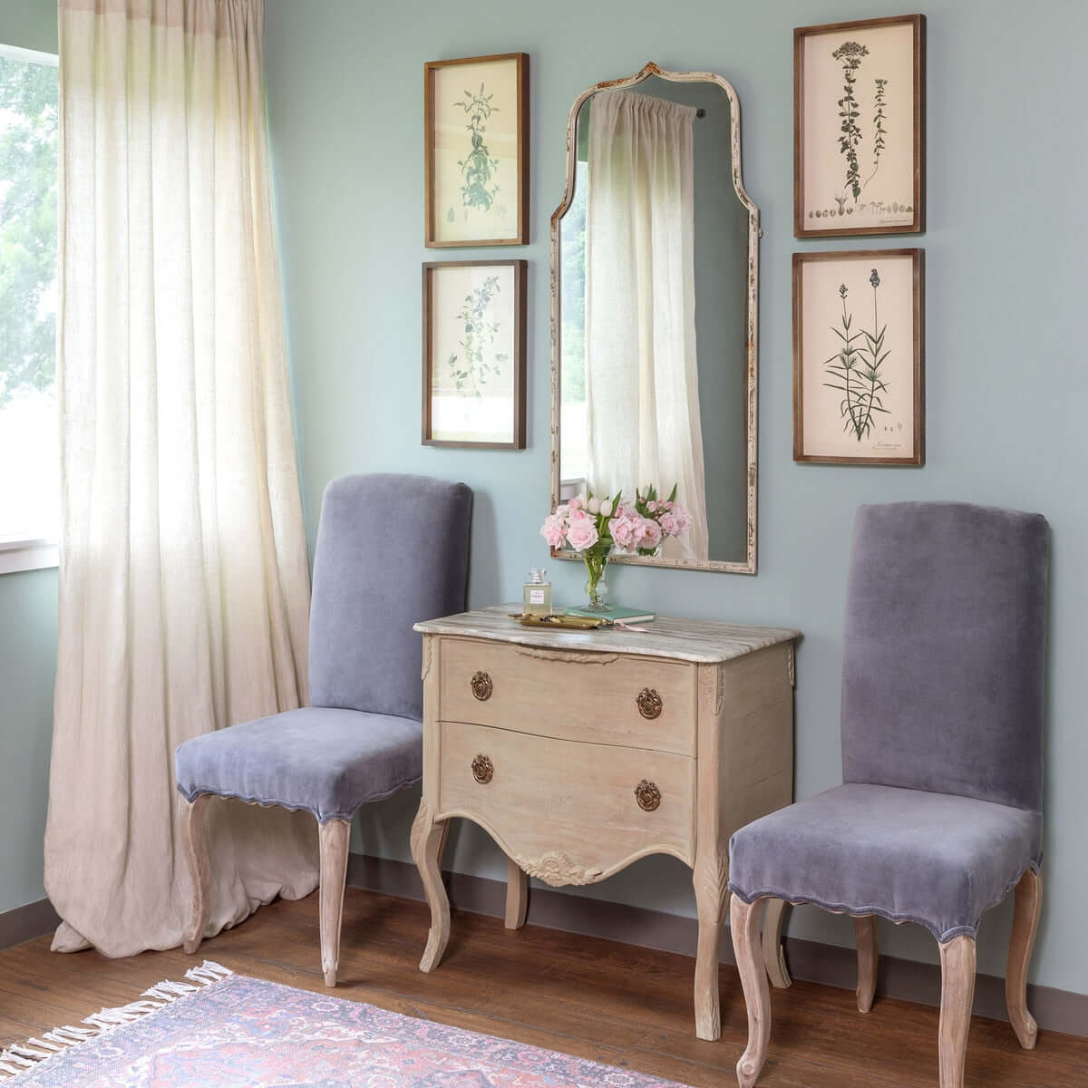 French Country Arch Mirror with Distressed White Frame