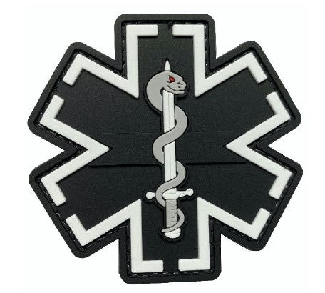 Medic Paramedic EMS EMT Medical Star Of Life PVC Patch - Black and Gray