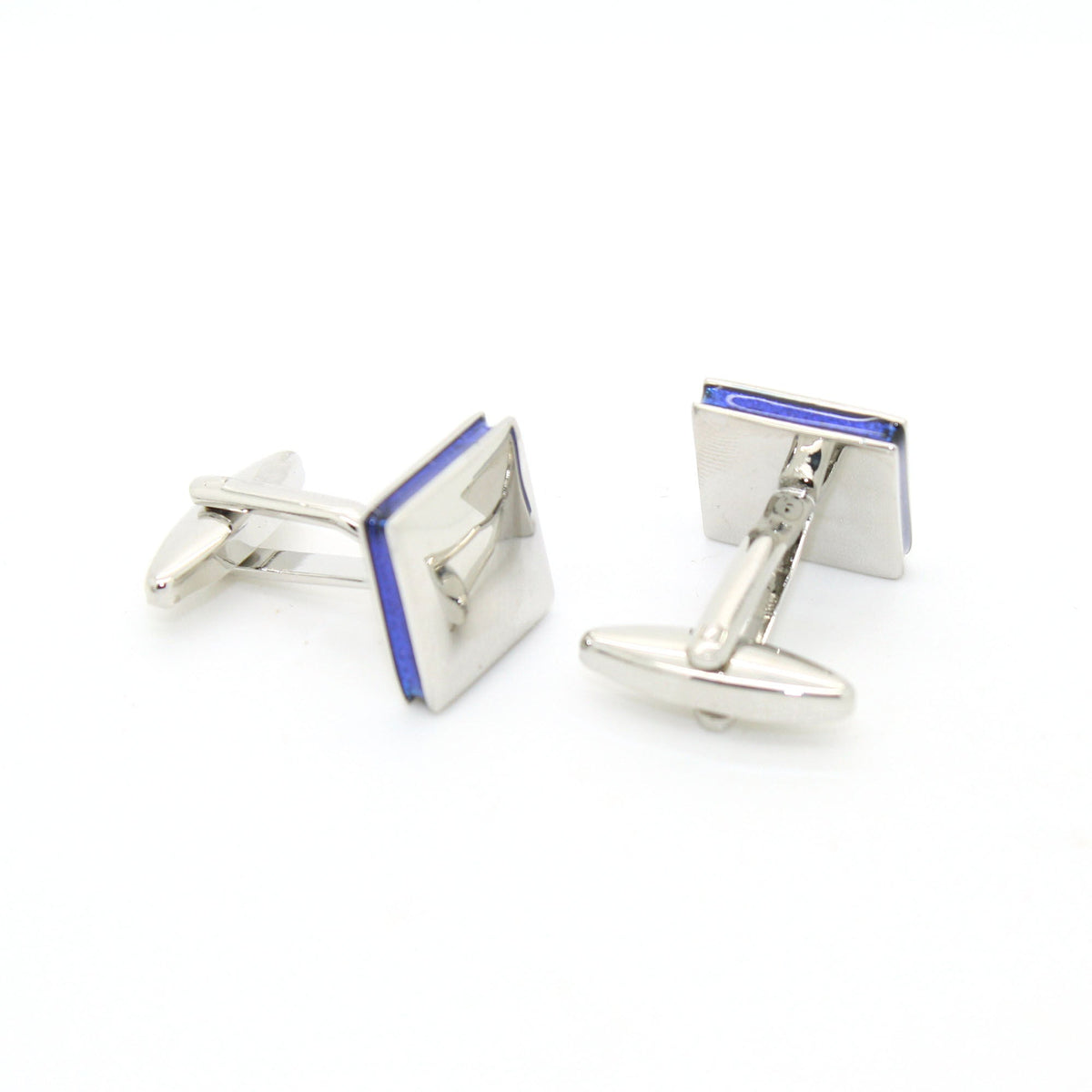 Silvertone Blue Lining Cuff Links With Jewelry Box