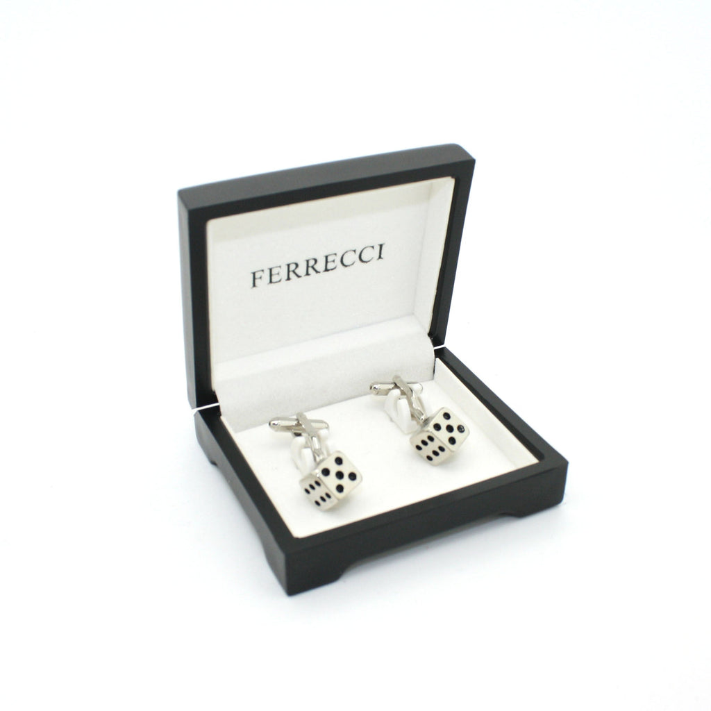 Silvertone Dice Cuff Links With Jewelry Box