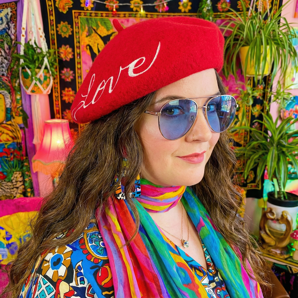 Embroidered Berets in 5 Fun Colors and Sayings | Wool and Nylon
