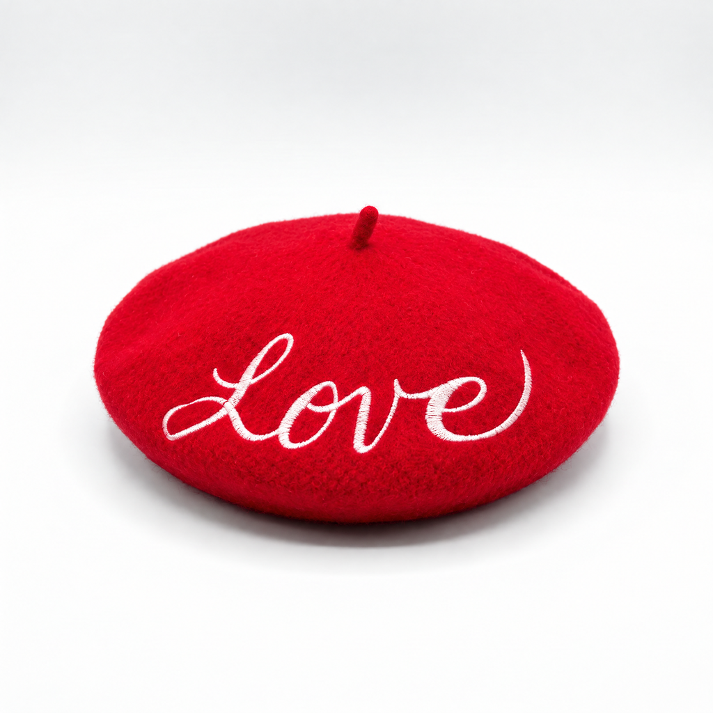 Embroidered Berets in 5 Fun Colors and Sayings | Wool and Nylon