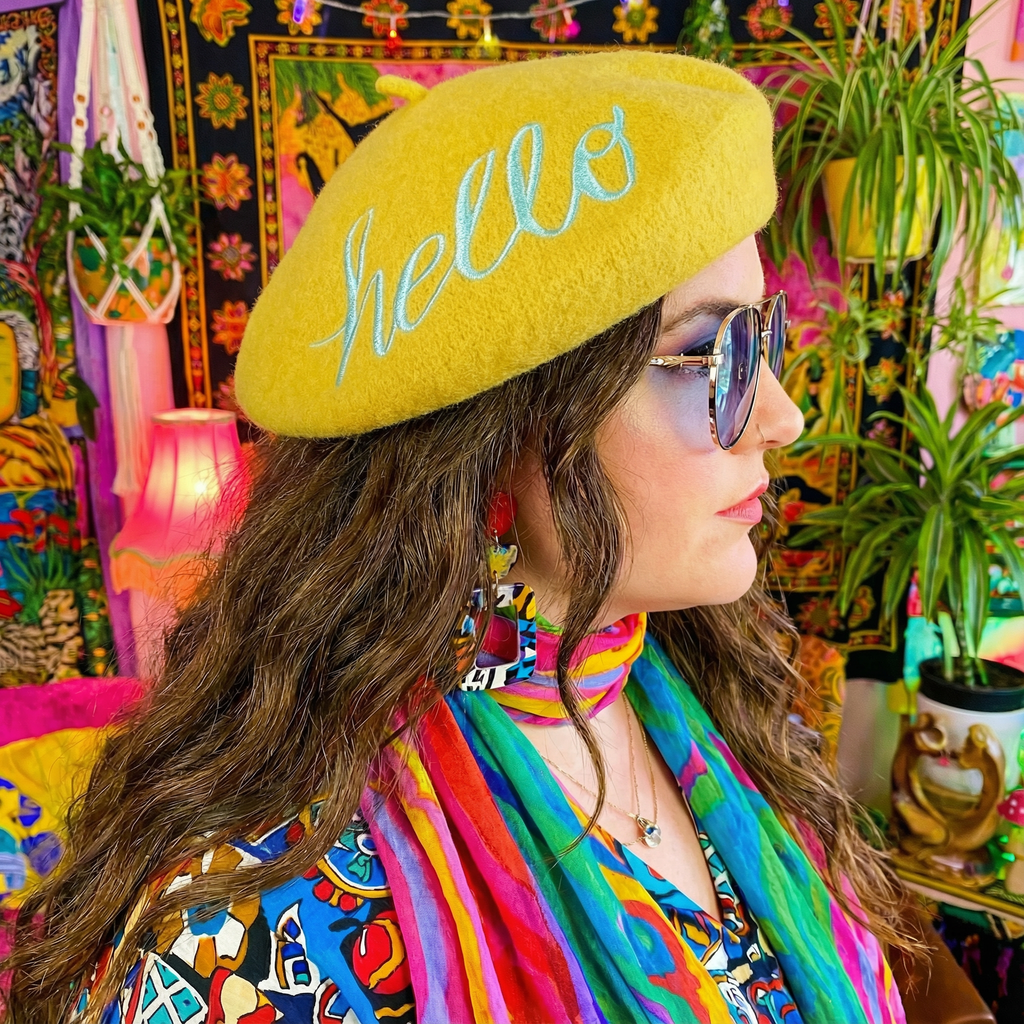 Embroidered Berets in 5 Fun Colors and Sayings | Wool and Nylon