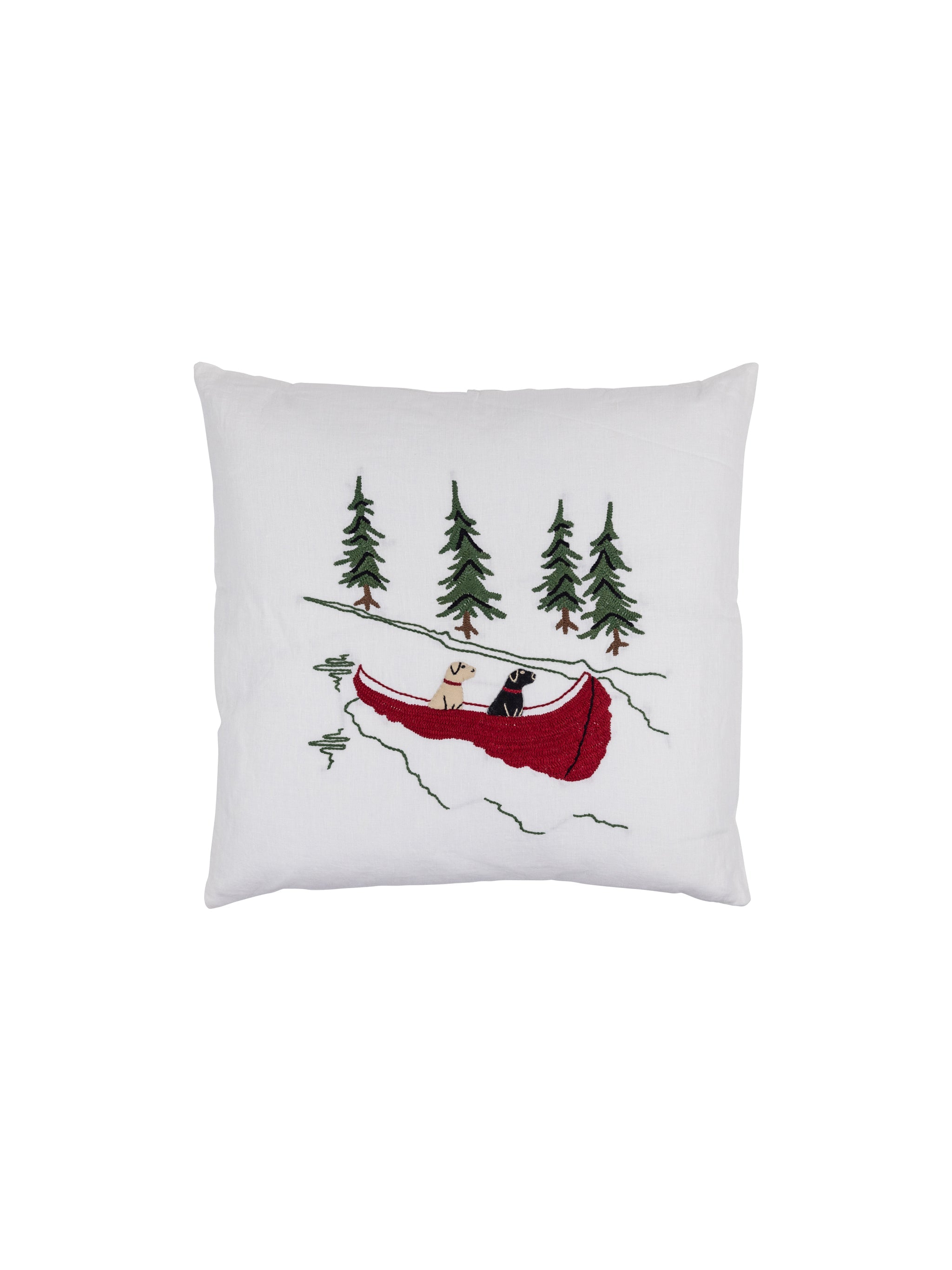 Embroidered Labradors and Canoe Porch Pillow