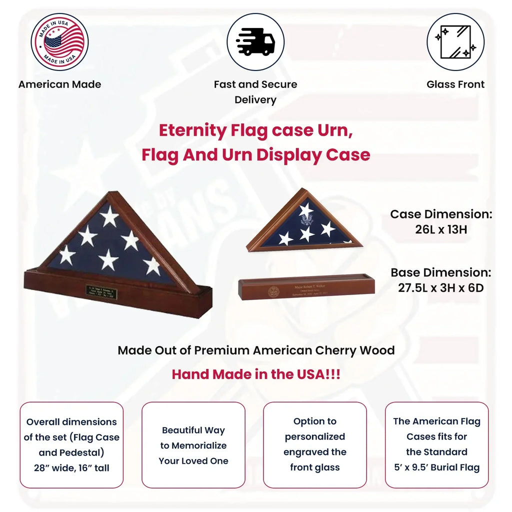 Eternity Flag Case Urn, Flag and Urn Display Case, Cherry