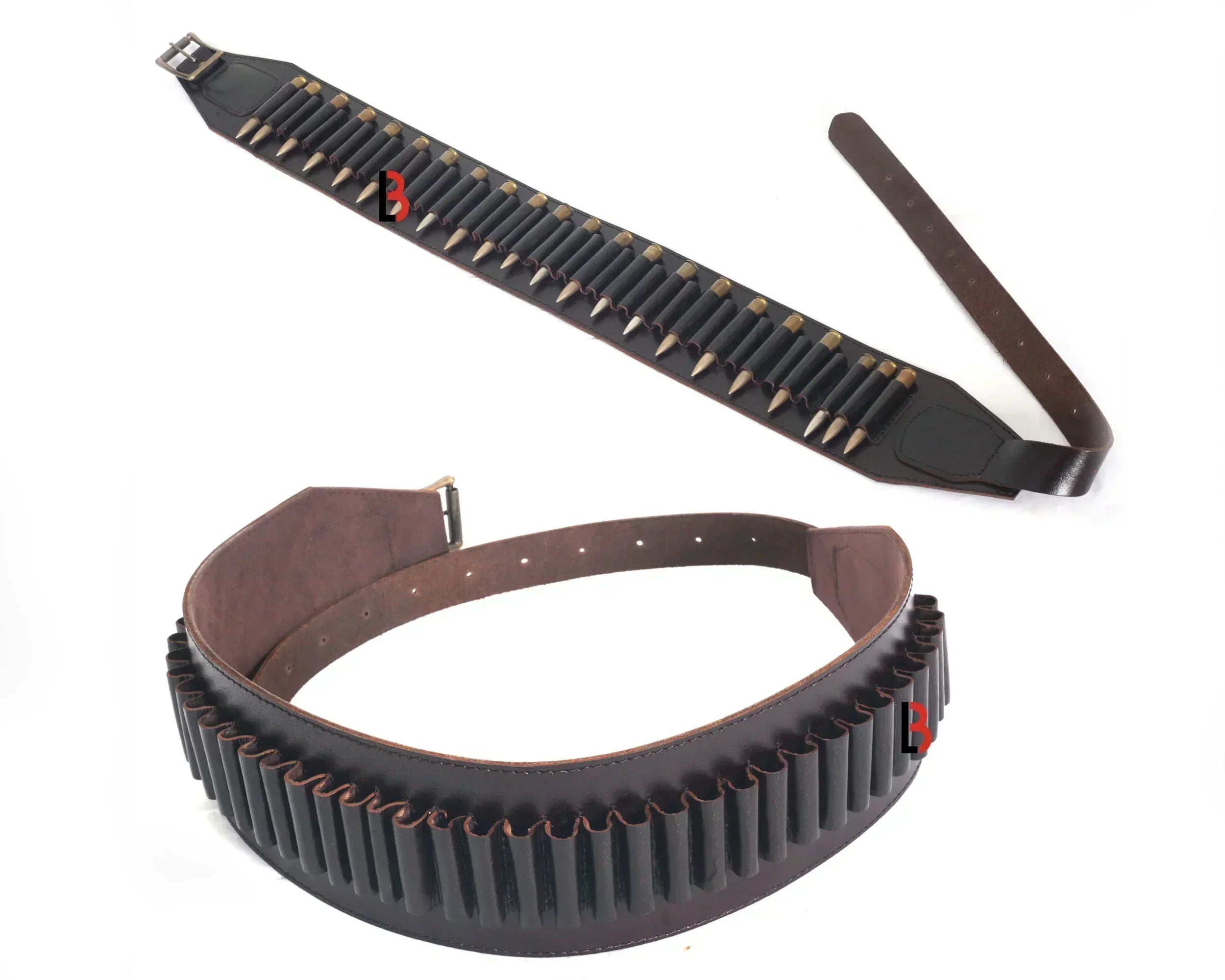 Cowhide Leather Rifle Cartridge Belt Bandolier Hunting Shell Holder & Ammo Carrier