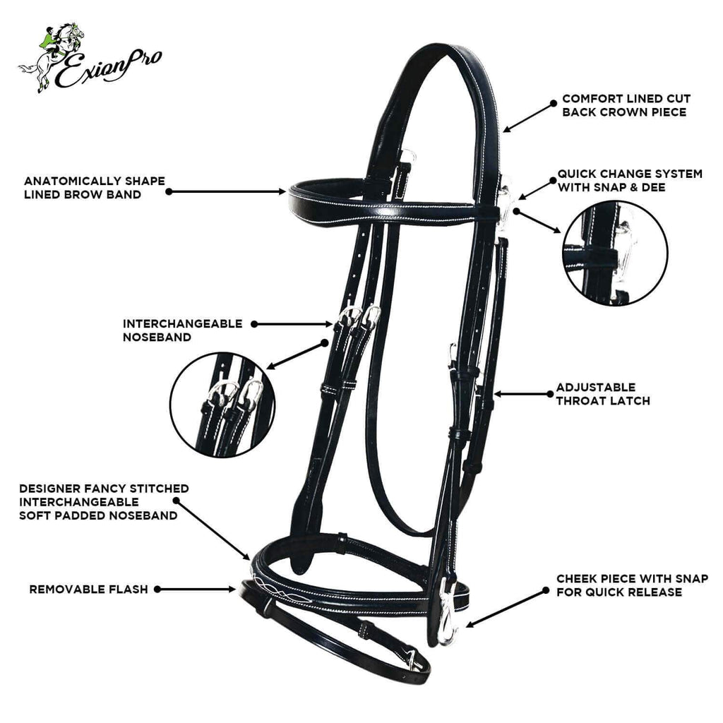 ExionPro Quick Release Snaffle Jumping Bridle with Rubber Reins