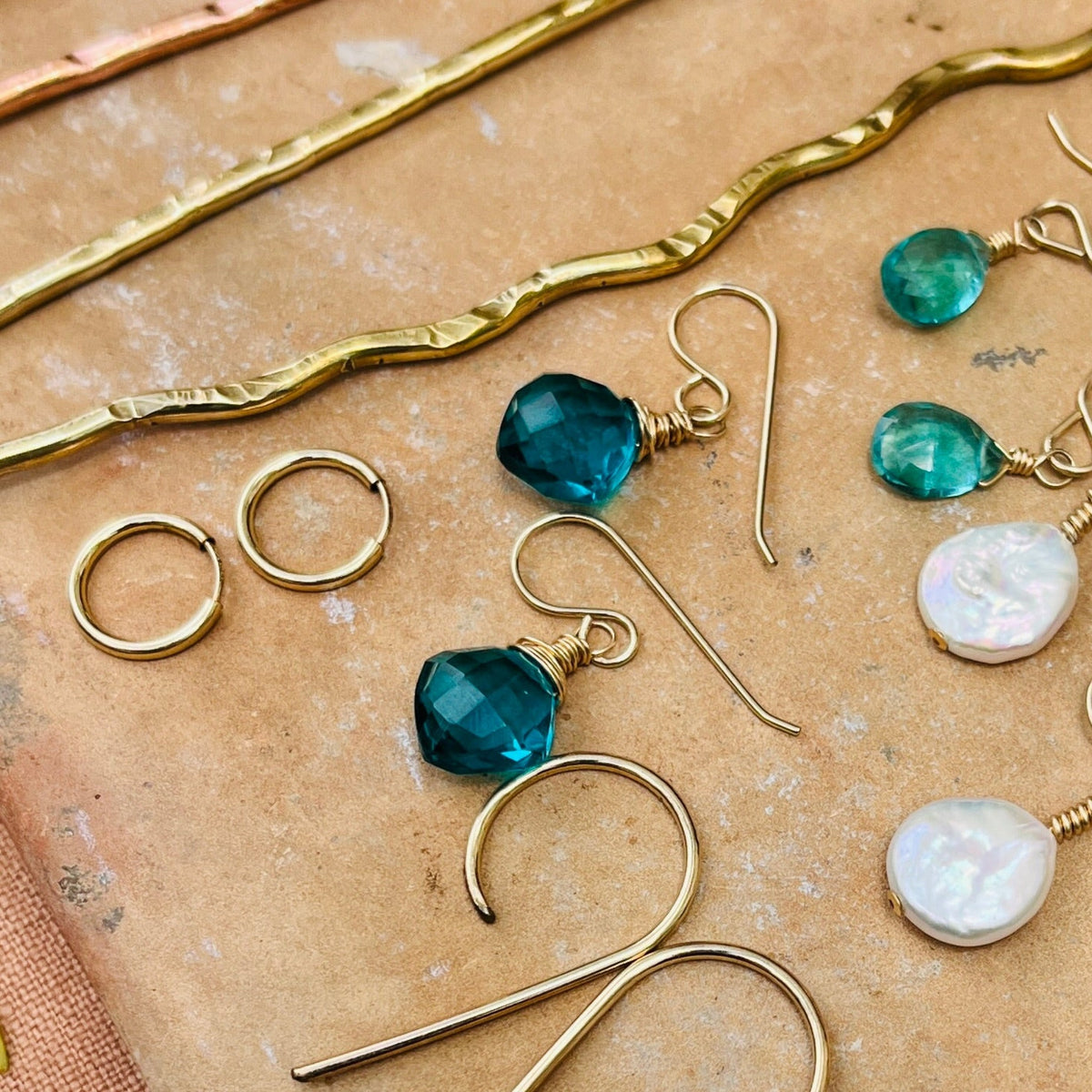 14k gold filled PEACOCK BLUE QUARTZ EARRINGS