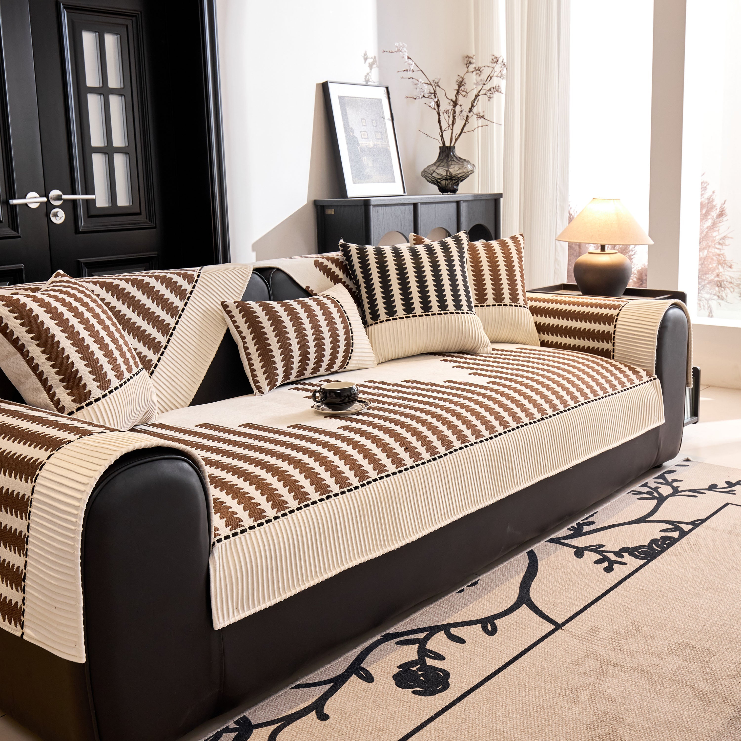 Vertical Stripes Sectional Sofa Cover Slipcover - Non-Slip, Fits L-Shape Couches