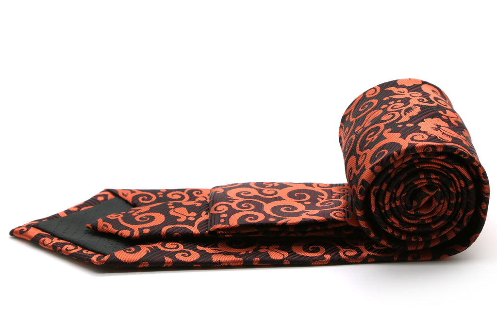 Mens Dads Classic Orange Paisley Pattern Business Casual Necktie & Hanky Set FO-5