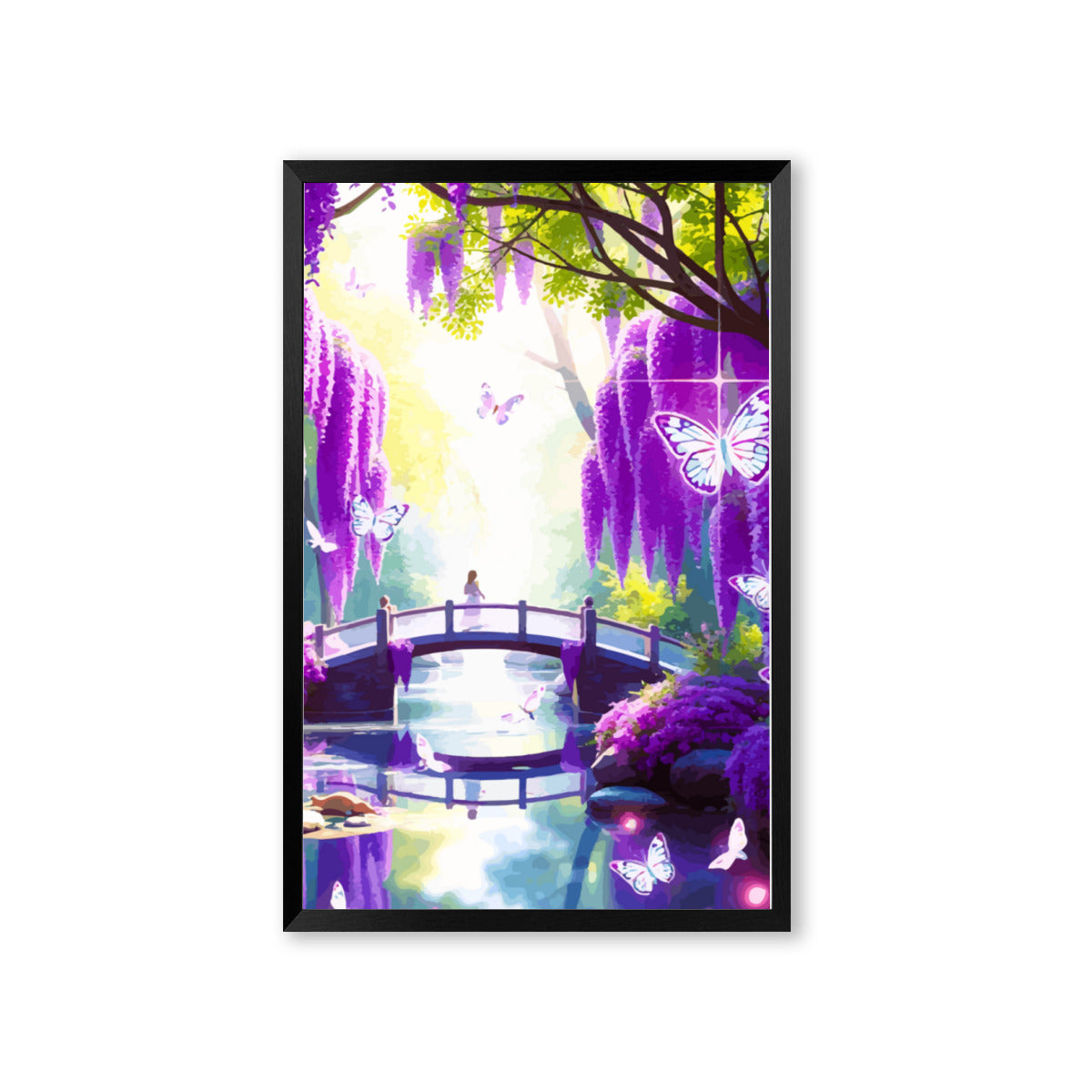 Lavender Fantasy Bridge Scene High Quality Framed Canvas Print