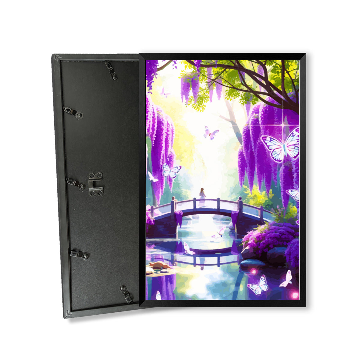 Lavender Fantasy Bridge Scene High Quality Framed Canvas Print