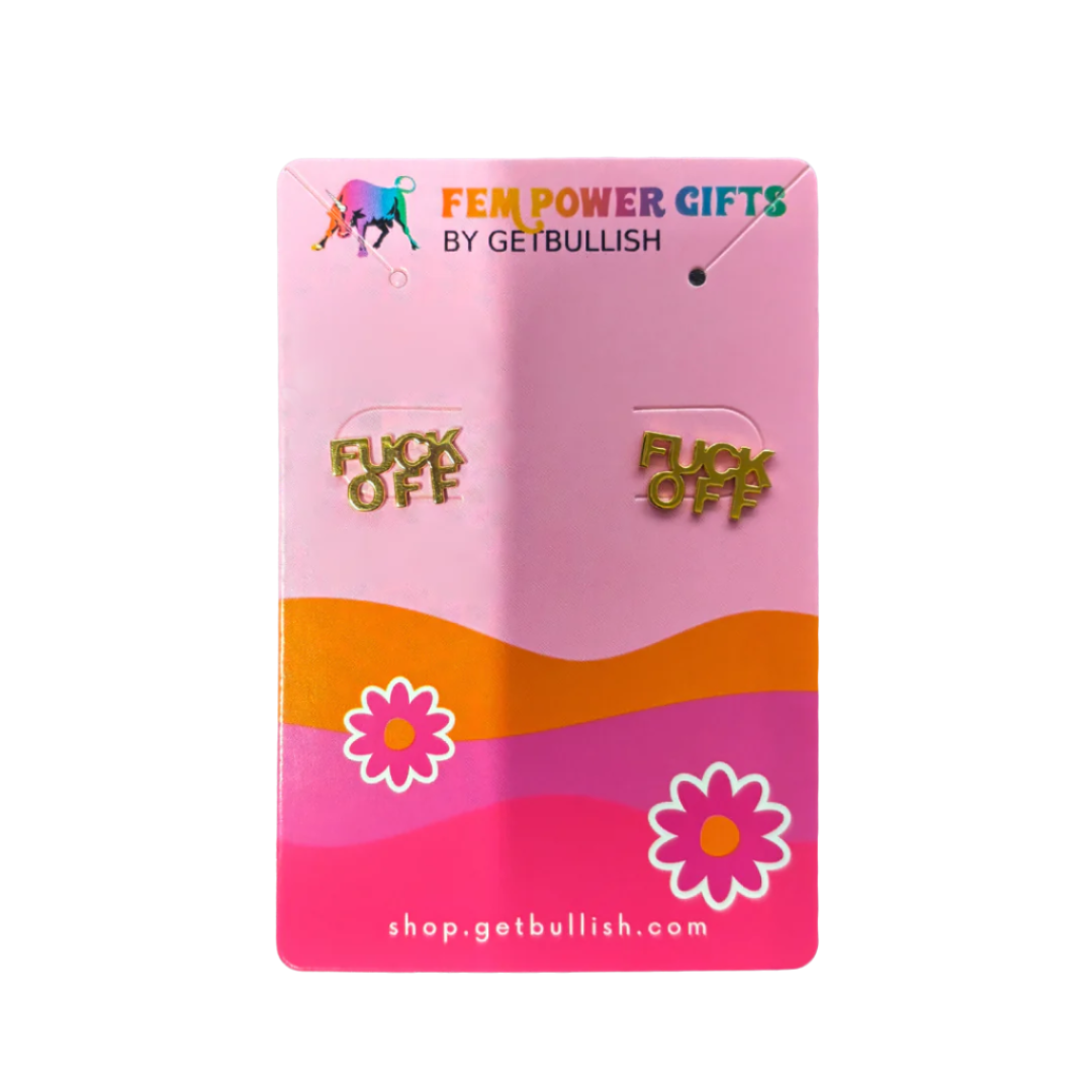 FUCK OFF Text Goldtone Stud Earrings