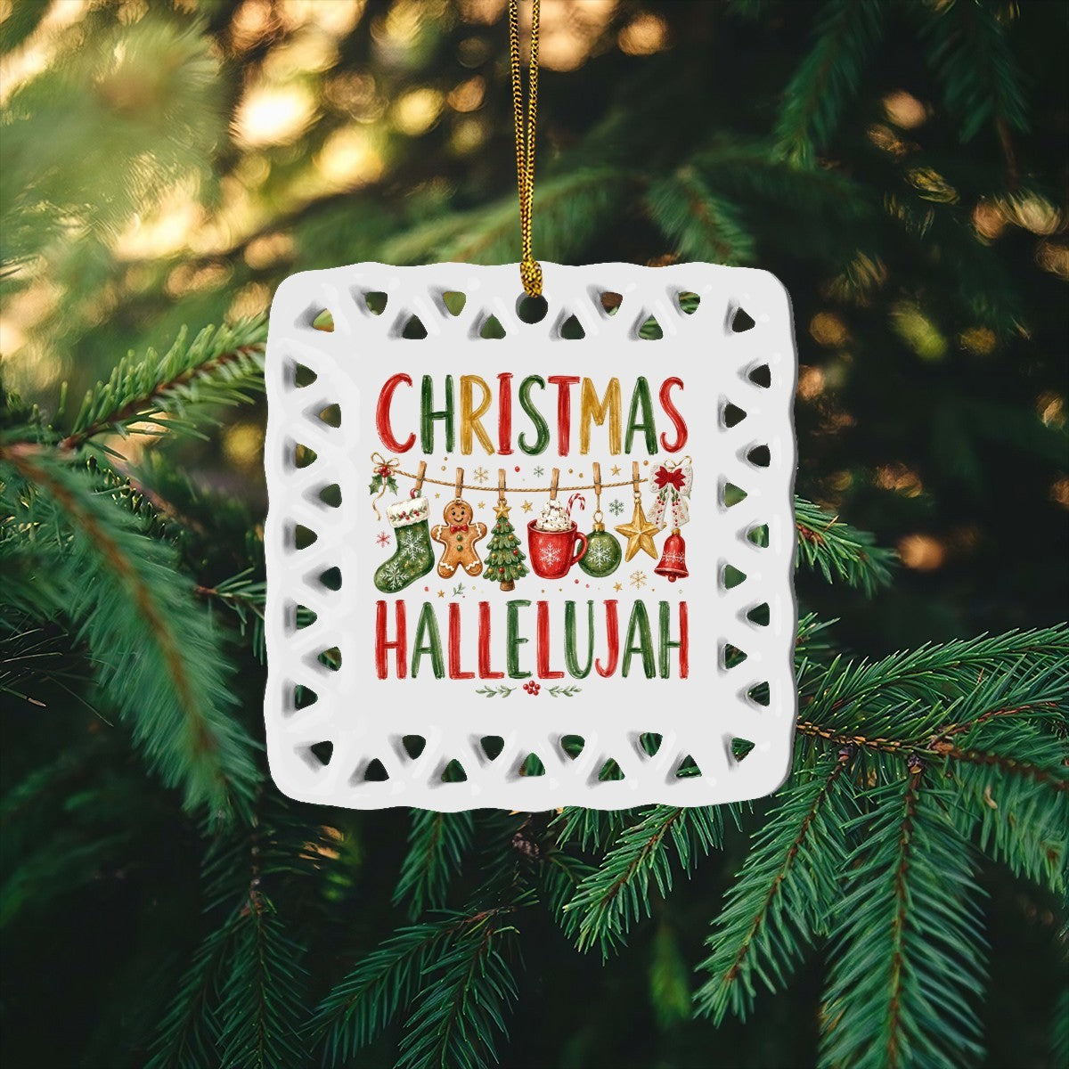 Christmas Hallelujah Square Cutout Ceramic Ornament