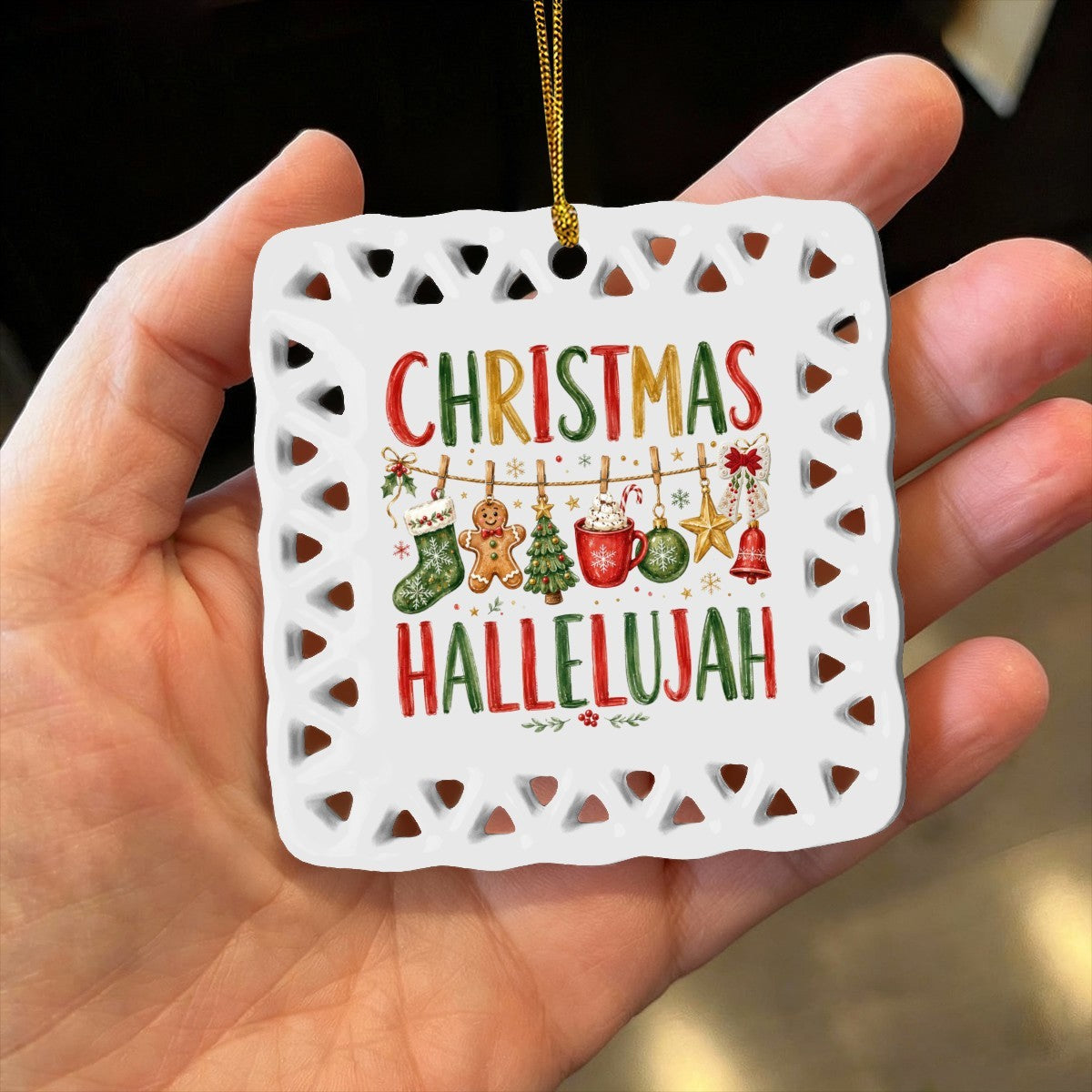 Christmas Hallelujah Square Cutout Ceramic Ornament