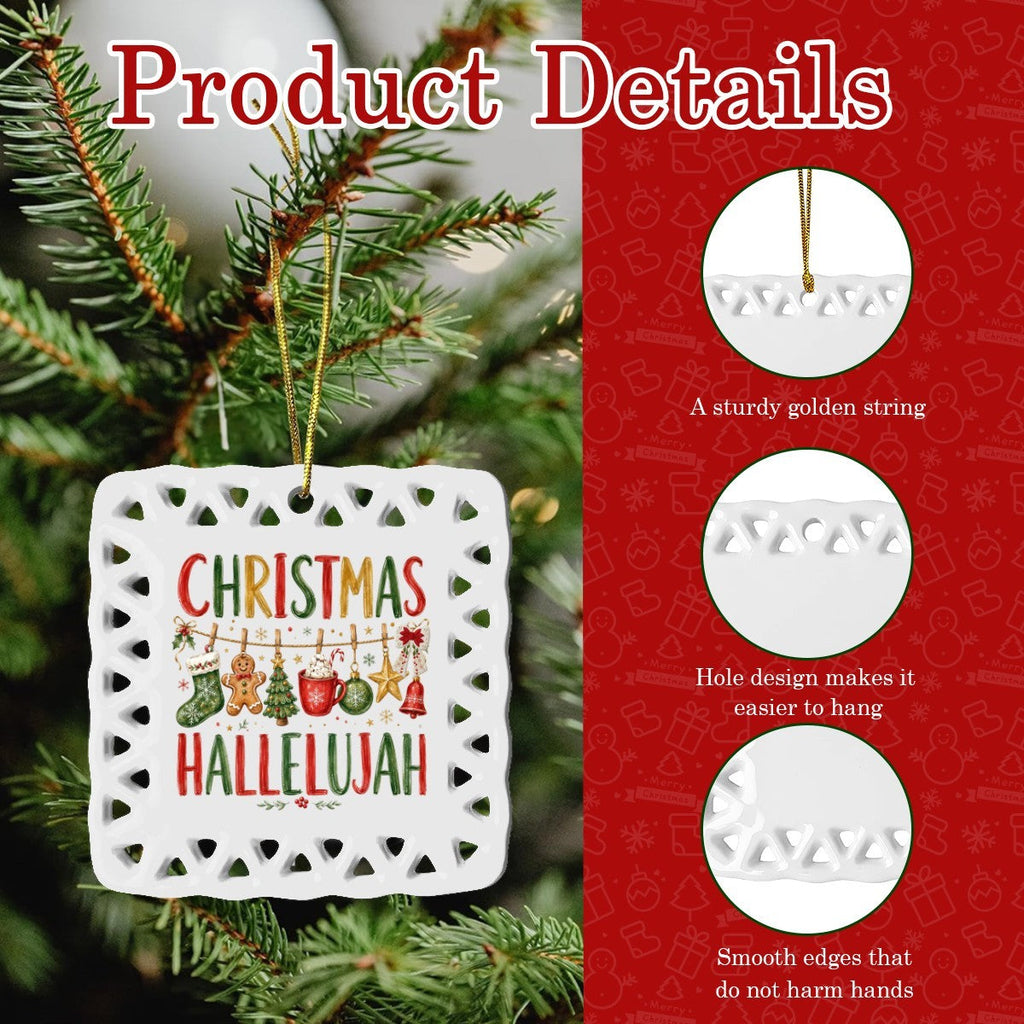 Christmas Hallelujah Square Cutout Ceramic Ornament