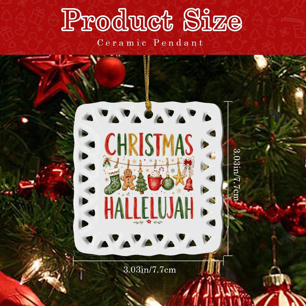 Christmas Hallelujah Square Cutout Ceramic Ornament