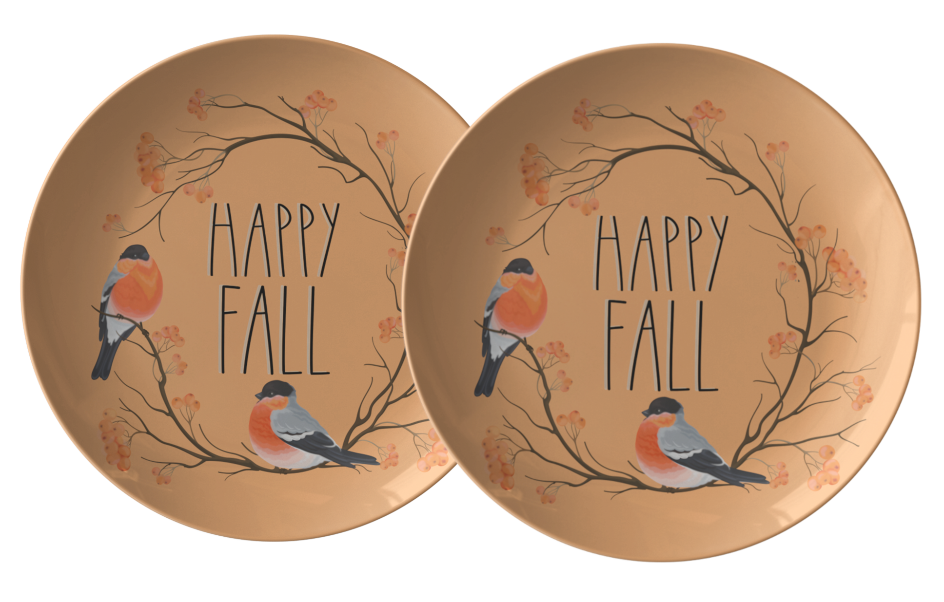 Happy Fall 10 inch Serving Plate with Orange Birds and Branches