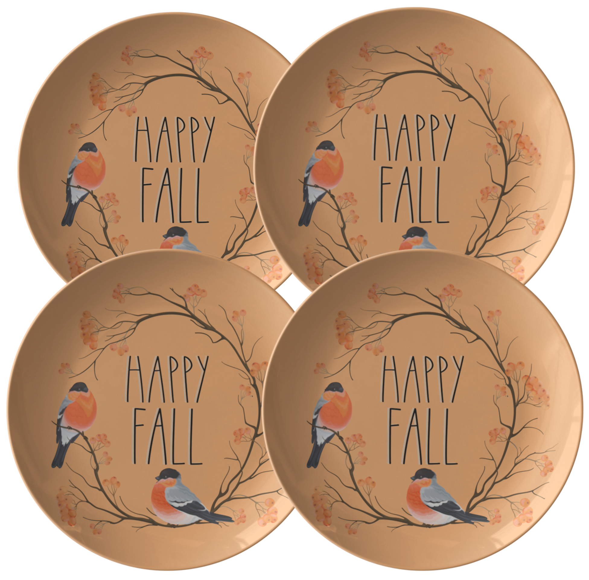 Happy Fall 10 inch Serving Plate with Orange Birds and Branches