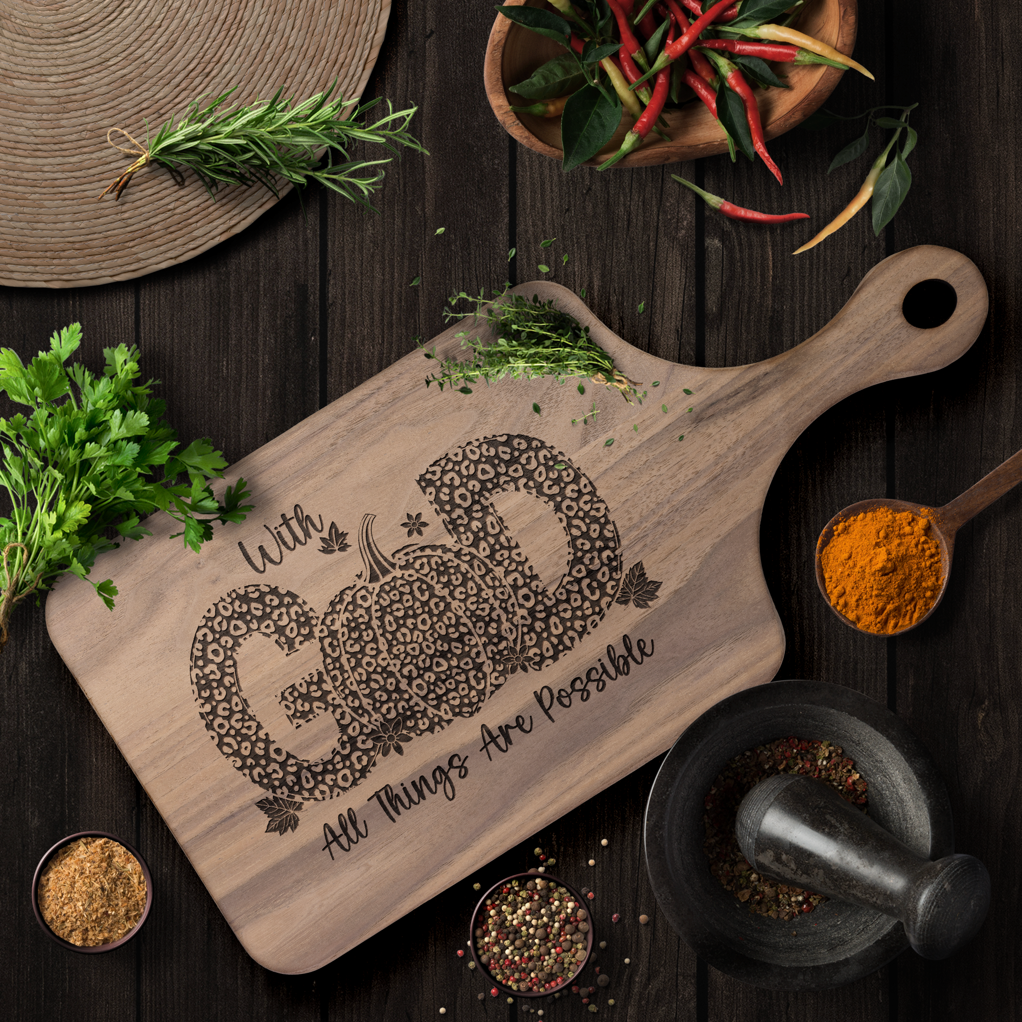 With God All Things Are Possible Fall Decor Hardwood Cutting Board