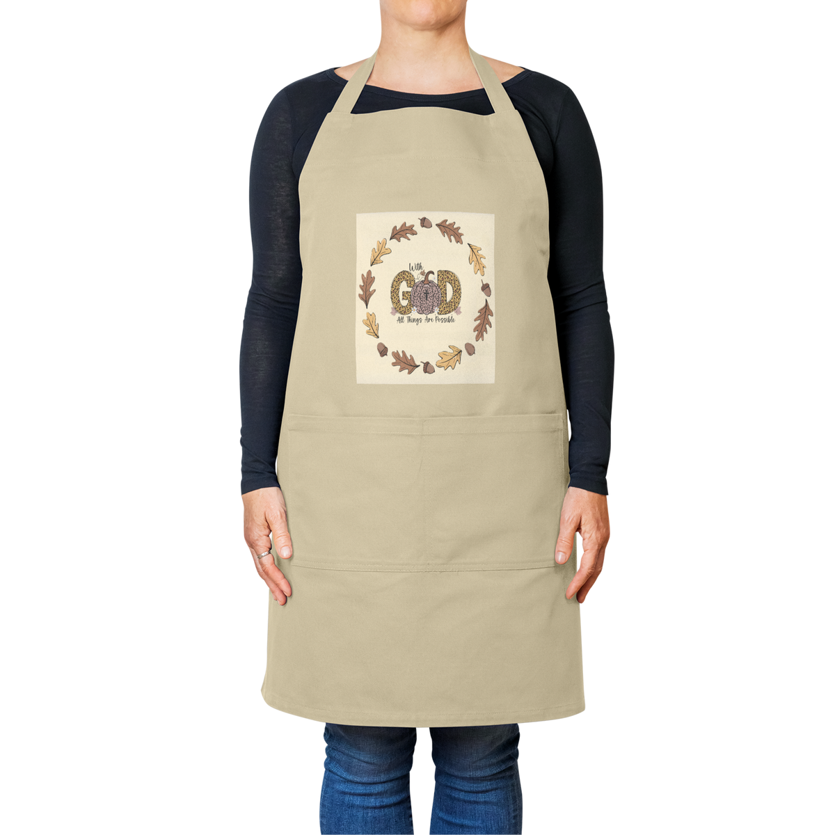 With God All Things Are Possible Fall Apron with Pockets