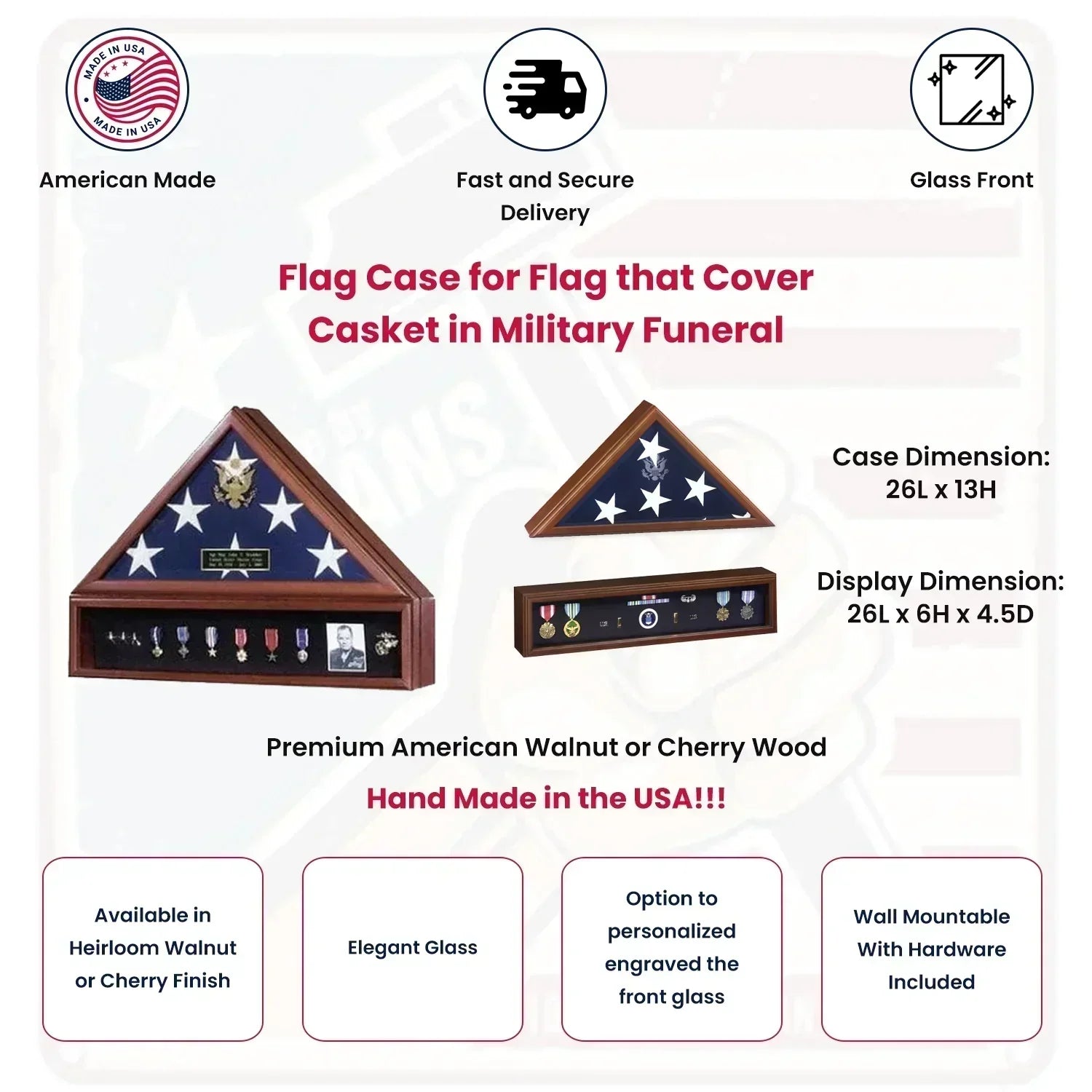 Presidential Flag Case and Medal Display Case - Cherry