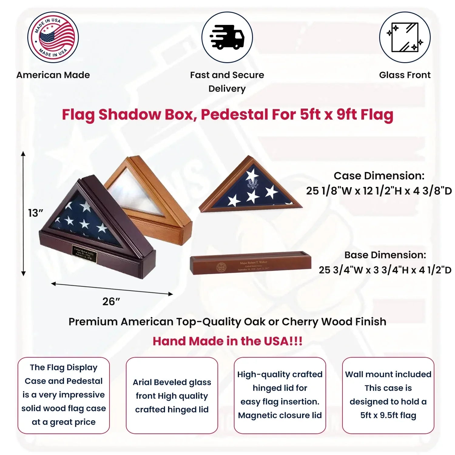 Flag Box, Flag Pedestal Box, Flag Boxes With Personalized Engraved Plate
