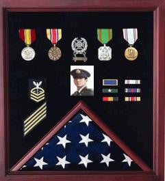 Veterans flag, photo, Medal display case for a 5 x 9.5 flag or a 3 x 5 flag