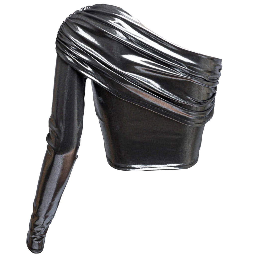 Fold Over One Shoulder Top in Liquid Metal [Sizes S-L]