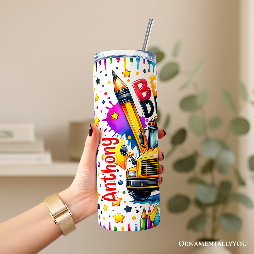 Colorful Best Bus Driver 20oz Personalized Tumbler With Lid and Stainless Steel Straw, School Staff Appreciation Gift Cup