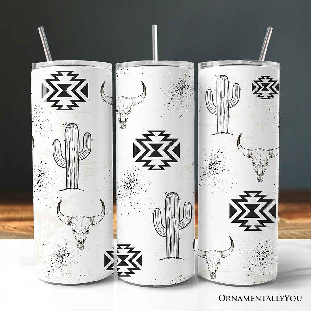 Aztec Tribal Art 20oz Personalized Tumbler With Lid and Stainless Steel Straw, Western Desert Gift Cup