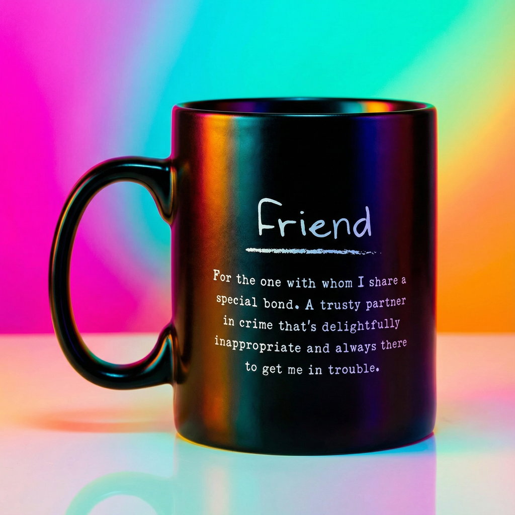 Friend Poetry Stoneware Mug | Matte Black Double-sided Coffee Tea Cup | 20oz