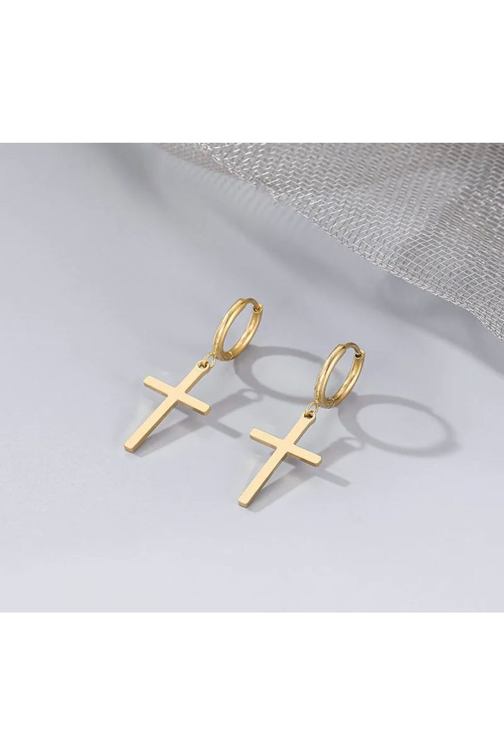 Dangle cross gold earrings