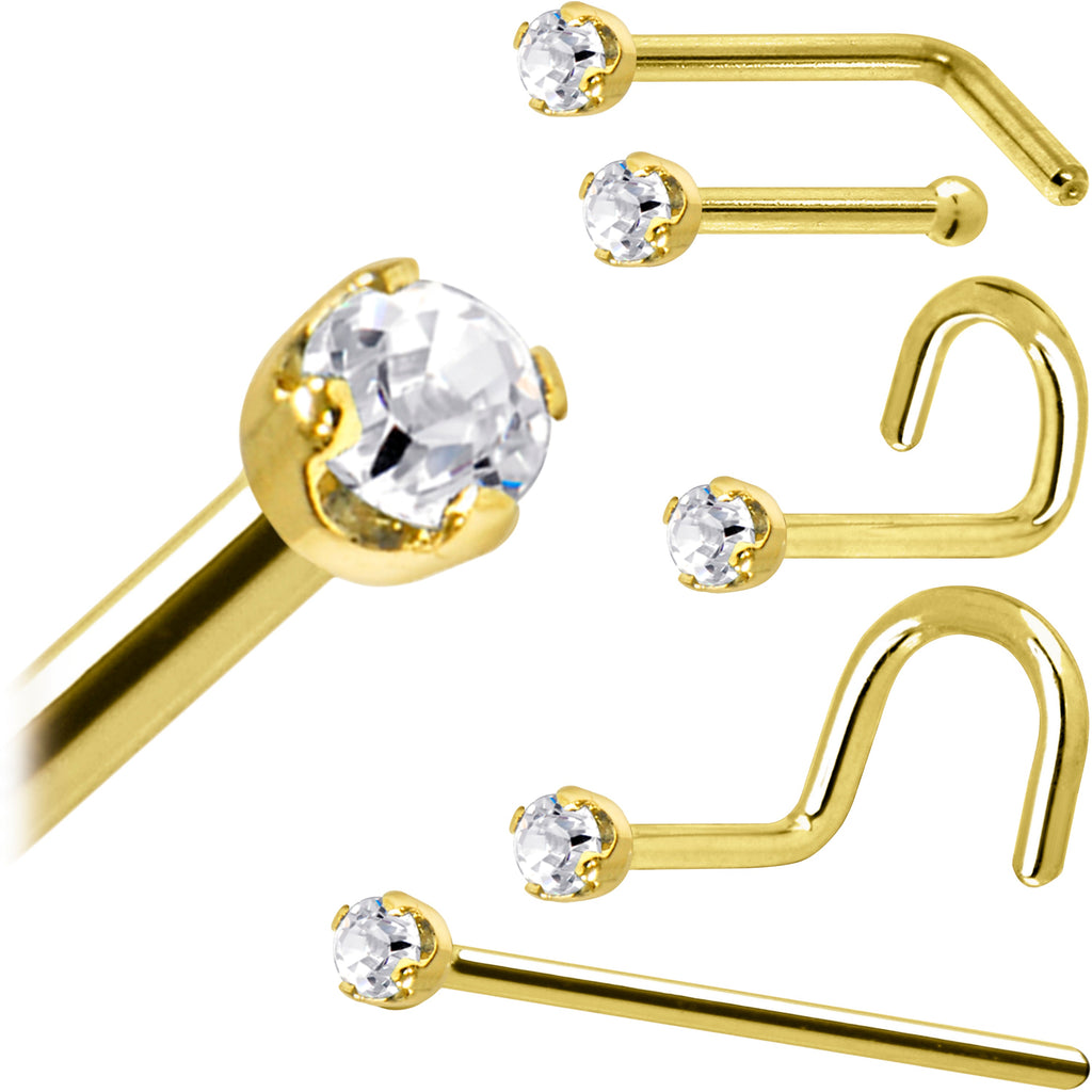 Solid 14K Yellow Gold 1.5mm Genuine Diamond Nose Ring