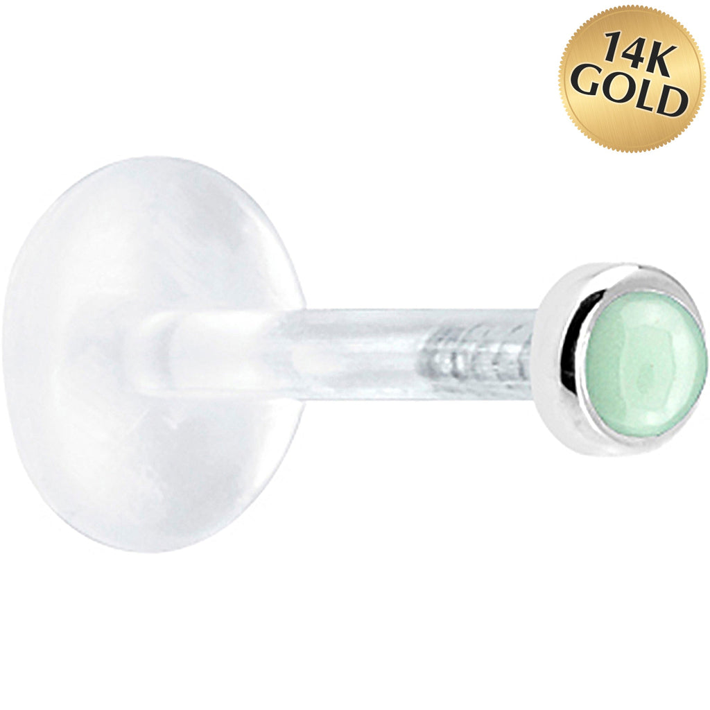 16G 1/4 Solid 14K White Gold 2mm Genuine Aventurine Quartz Bioplast Tragus Earring Stud