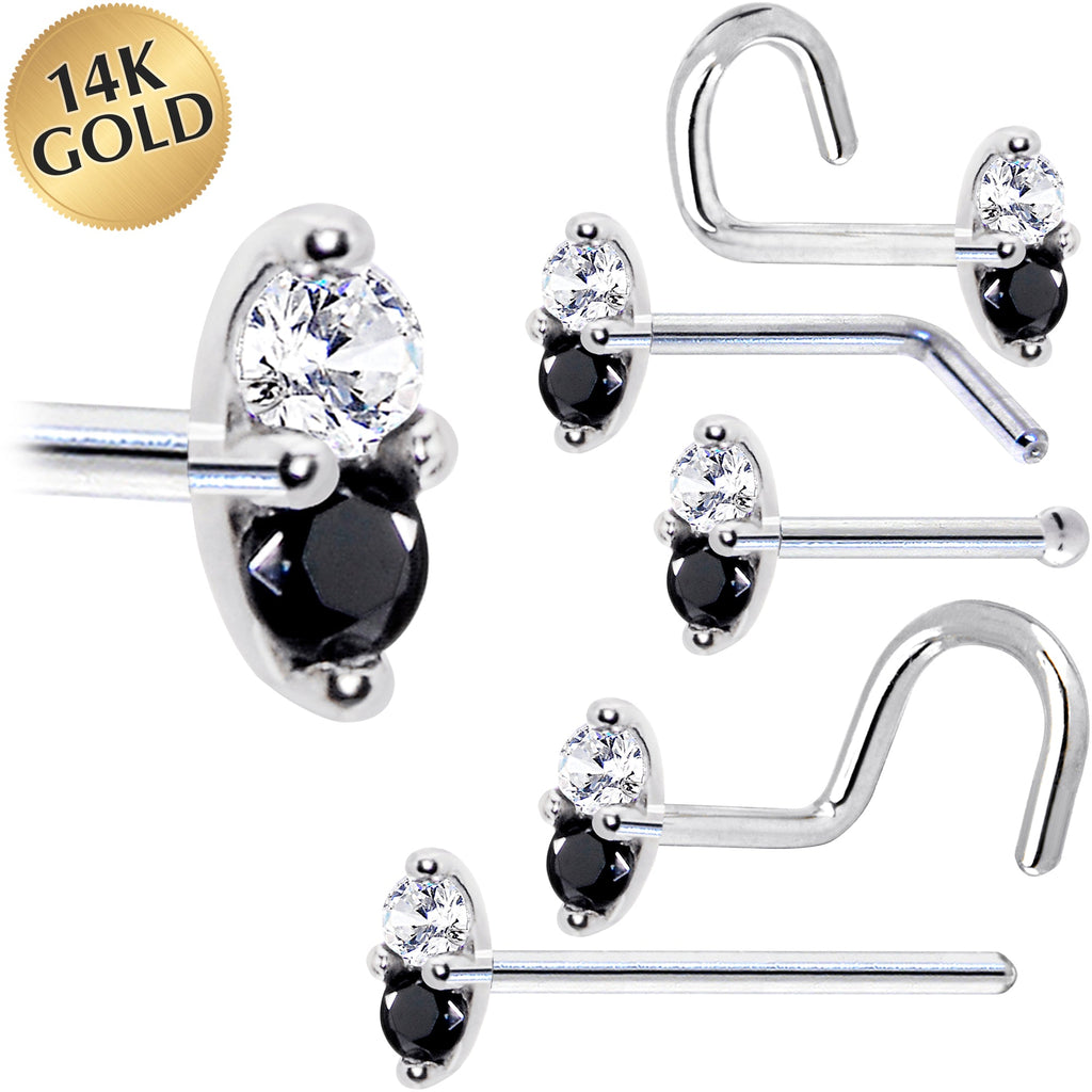 14k White Gold Black 1.5mm CZ Marquise Nose Ring