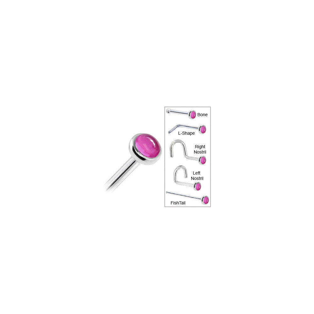 Solid 14K White Gold 2mm Pink Tourmaline Nose Ring