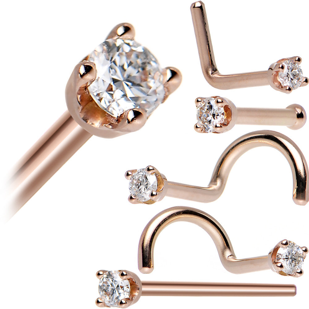 14K Rose Gold 2mm Cubic Zirconia Nose Ring