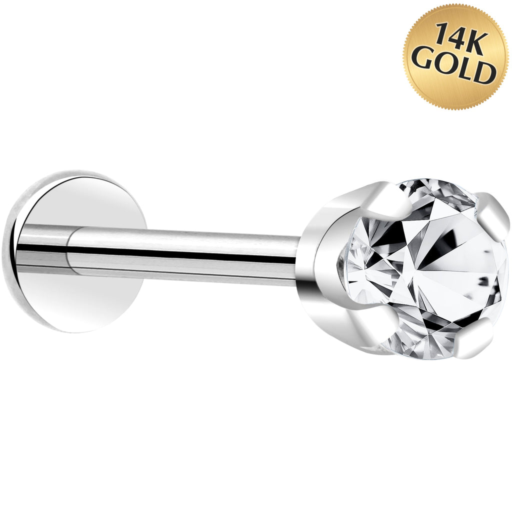 14k White Gold Flat Back Earring with 3mm Cubic Zirconia Handmade