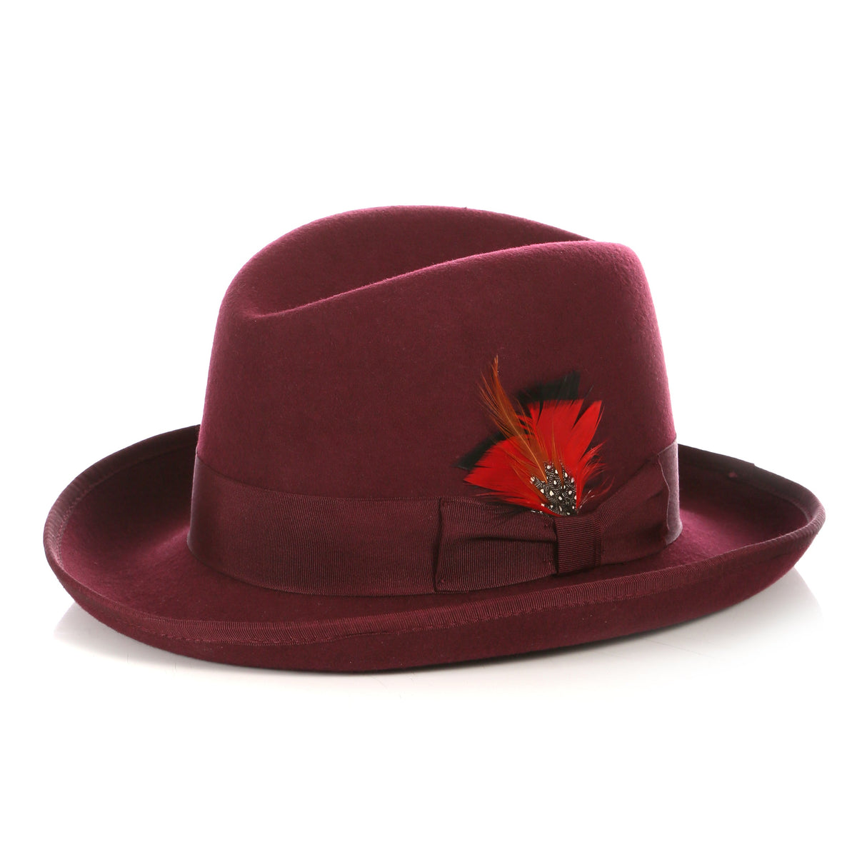 Ferrecci Burgundy Wool Felt Godfather Fedora Hat