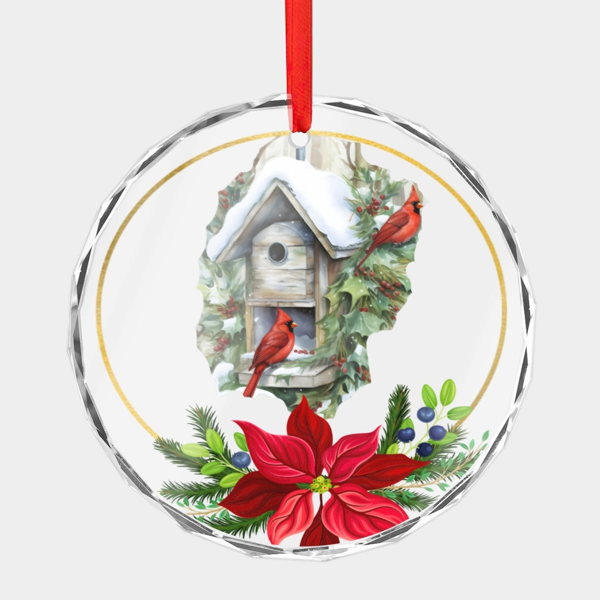 Red Birds in the Winter Christmas Glass Ornament