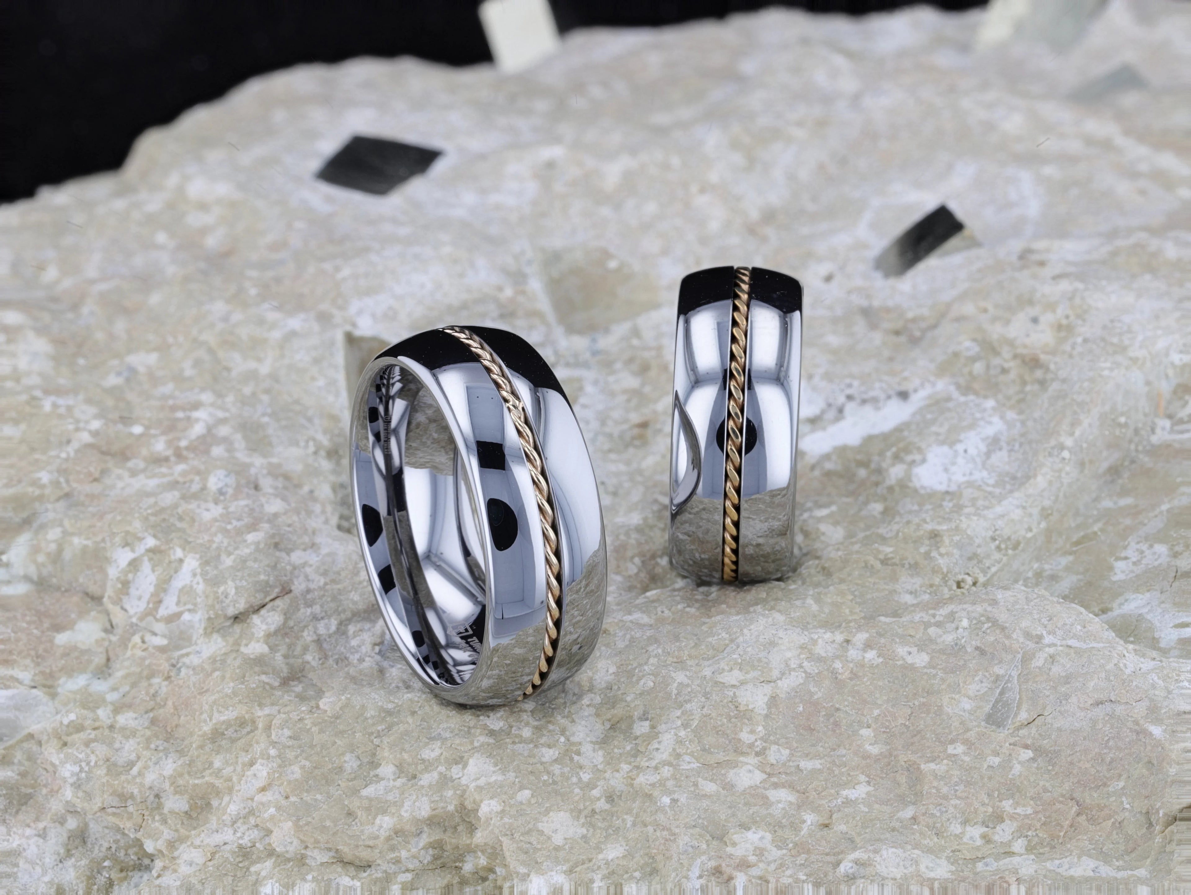 GOLDWYN Braided 14k Gold Inlay Domed Tungsten Ring - 6mm or 8mm