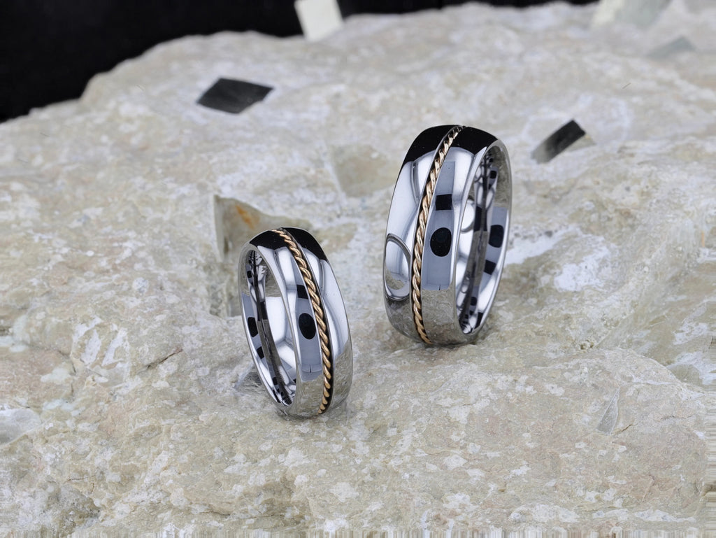 GOLDWYN Braided 14k Gold Inlay Domed Tungsten Ring - 6mm or 8mm