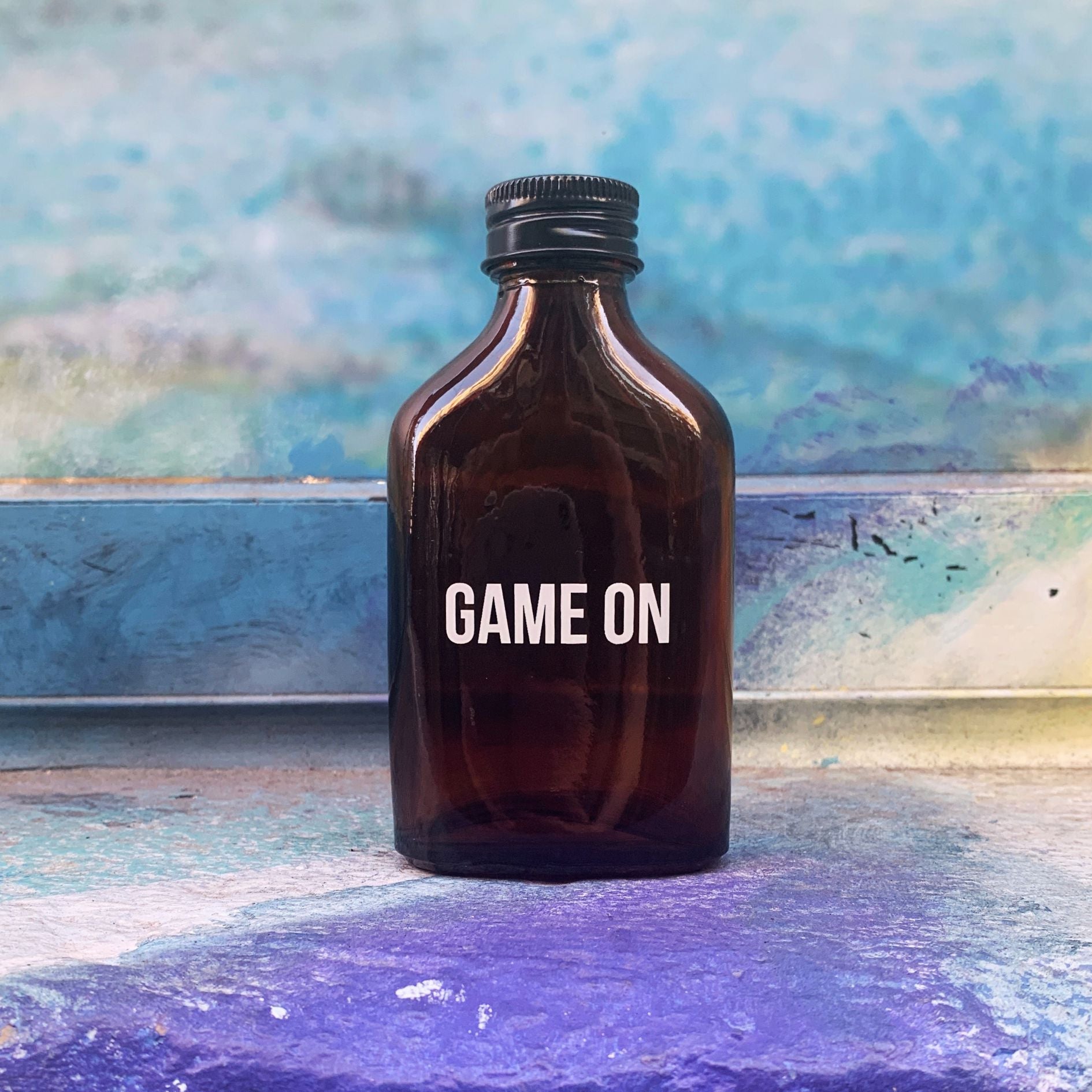Game On Amber Mini Flask | Fathers Day, Dad Gift, Sports Themed Liquor Bottle | Glass
