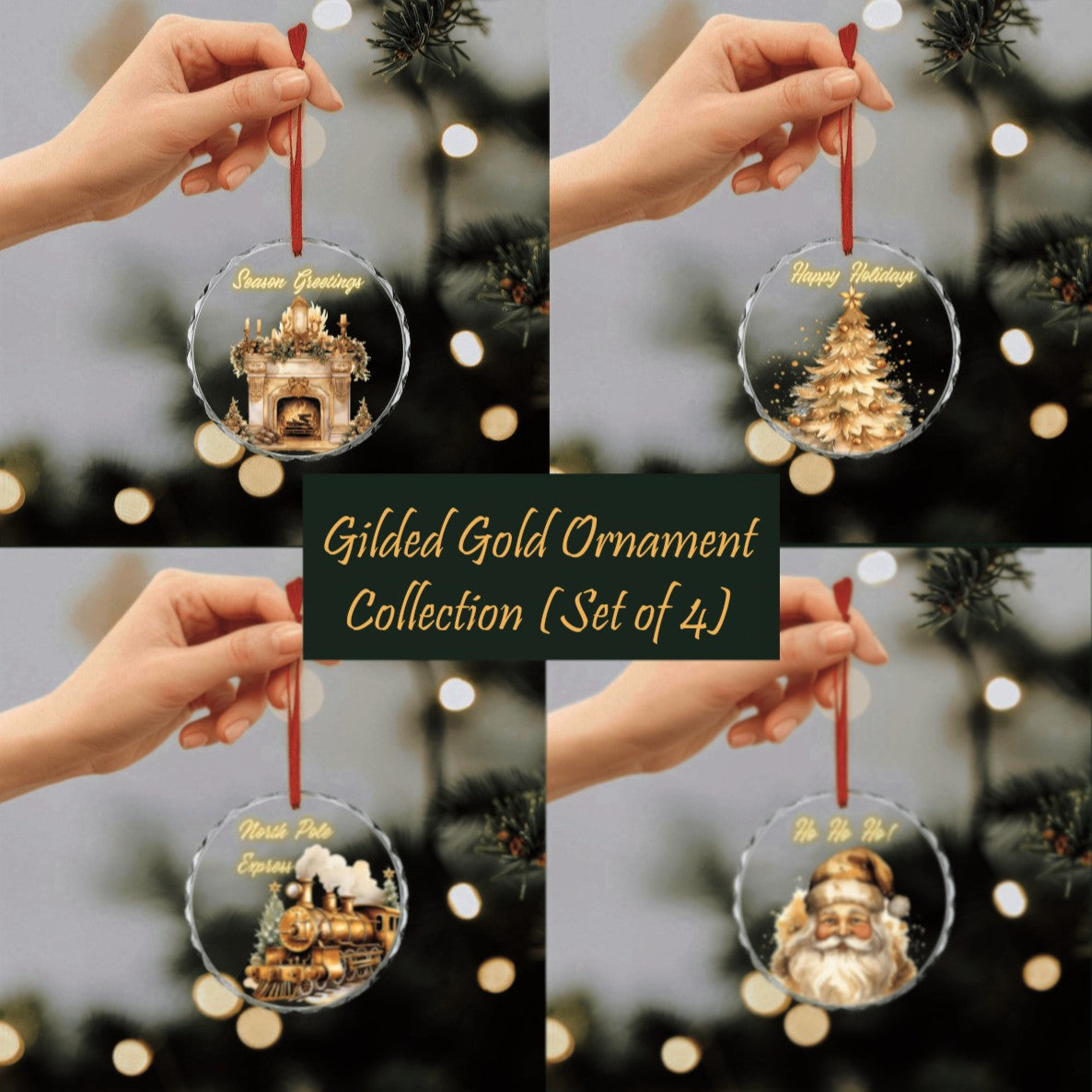 Gilded Gold Holiday Ornament Collection (Set of 4)