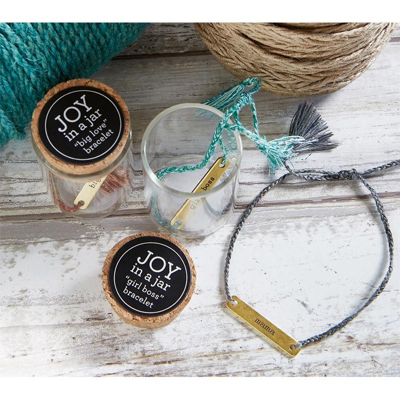 Peace Out Stamped Brass Bar Woven Thread Bracelet | In a Giftable Glass Jar with Cork Lid