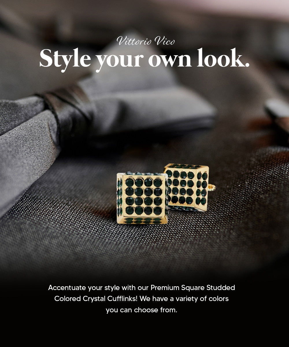 Vittorio Vico Men's Large  Square Studded Colored Crystal Cufflinks: CL76XX Series