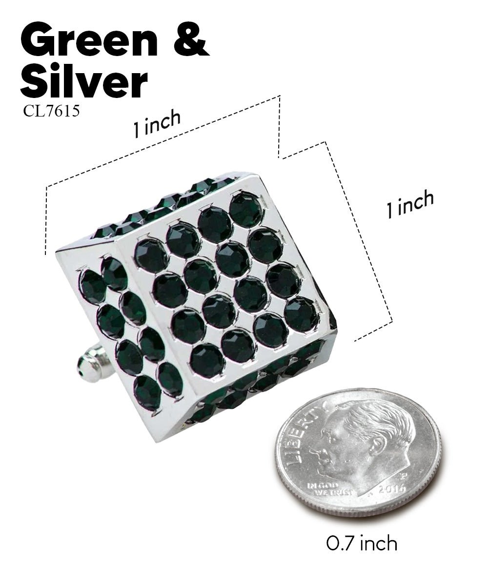 Vittorio Vico Men's Large  Square Studded Colored Crystal Cufflinks: CL76XX Series