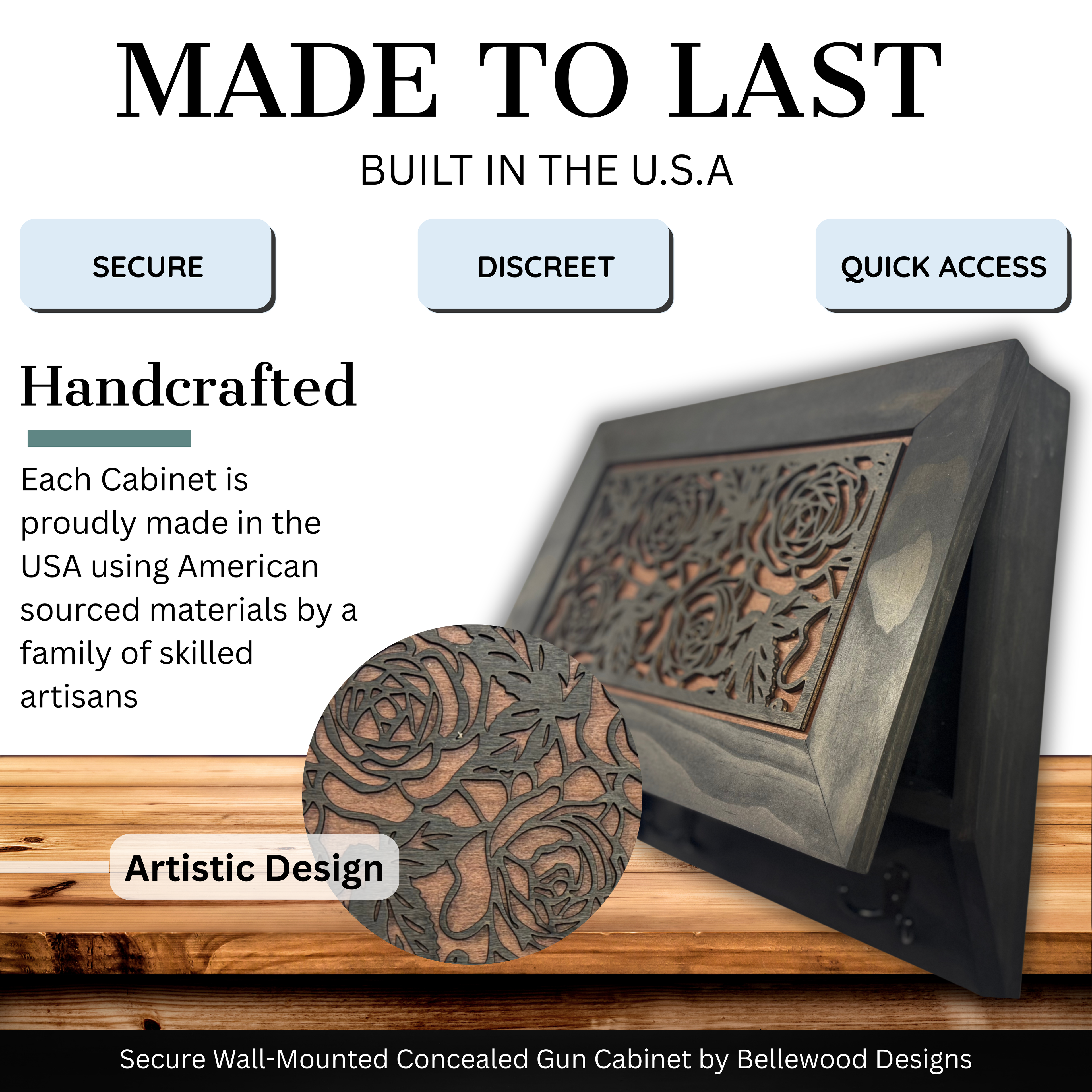 Gun and Roses Hidden Gun Cabinet – Decorative Concealment Coat Rack with Hat & Key Hooks