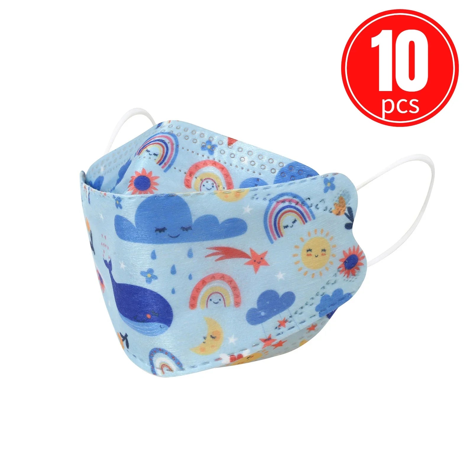 Kids KN95 Masks – Cartoon Dinosaur, Cat, and Rainbow Prints – 4-Ply Breathable